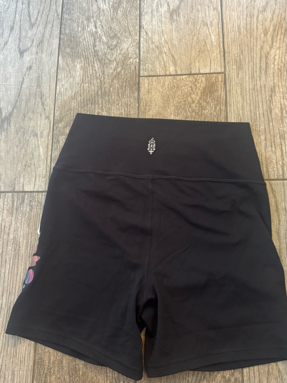 FP Movement by Free People Black Bike Shorts with Iridescent Multicolor Graphic - Picture 2 of 2